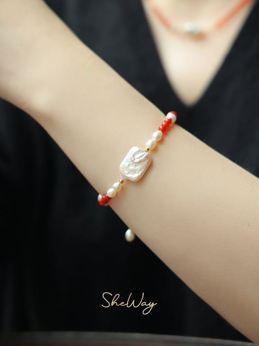 Festive Red Baroque Pearl Bracelet