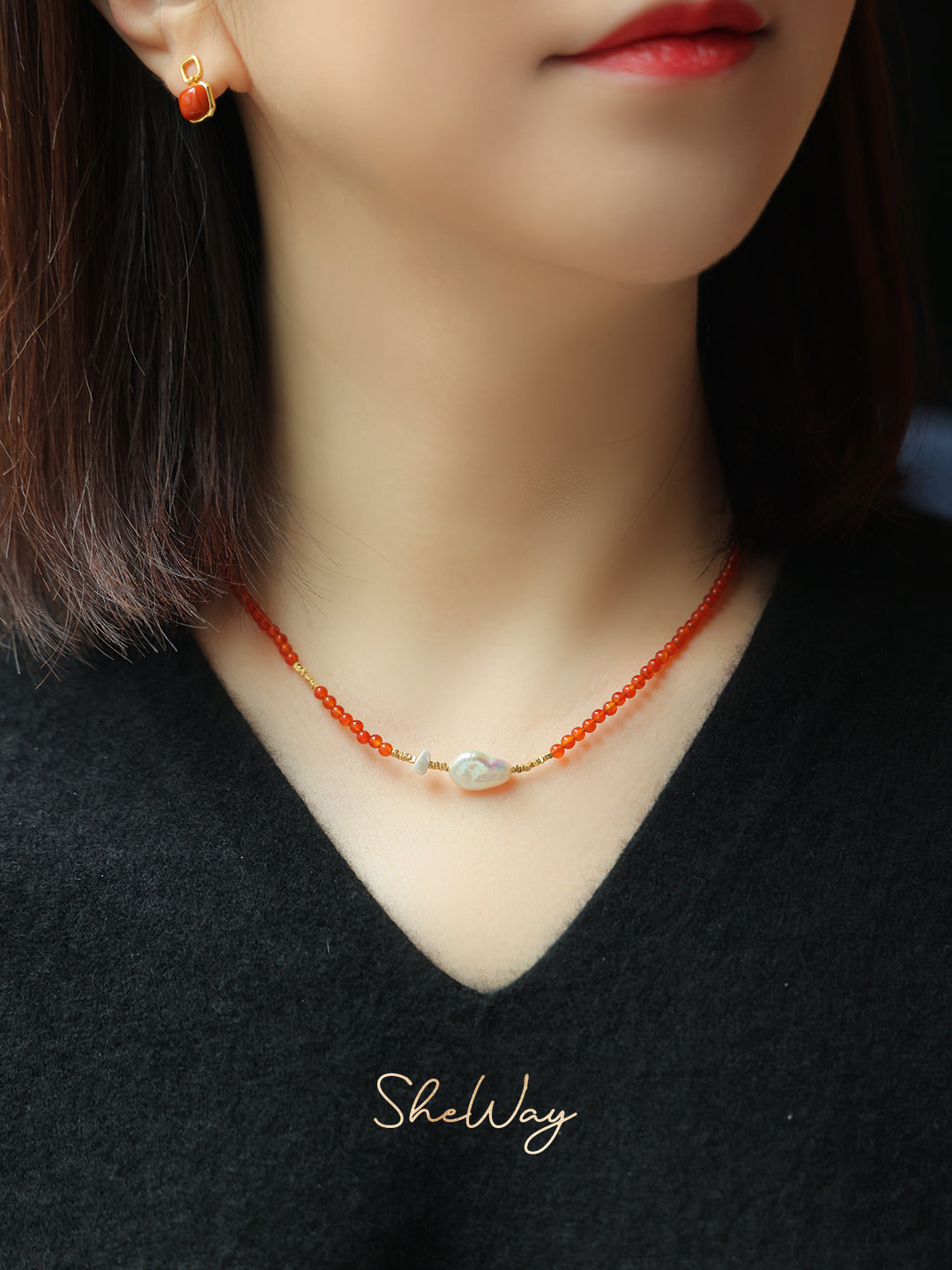 Festive Red Baroque Pearl Necklace