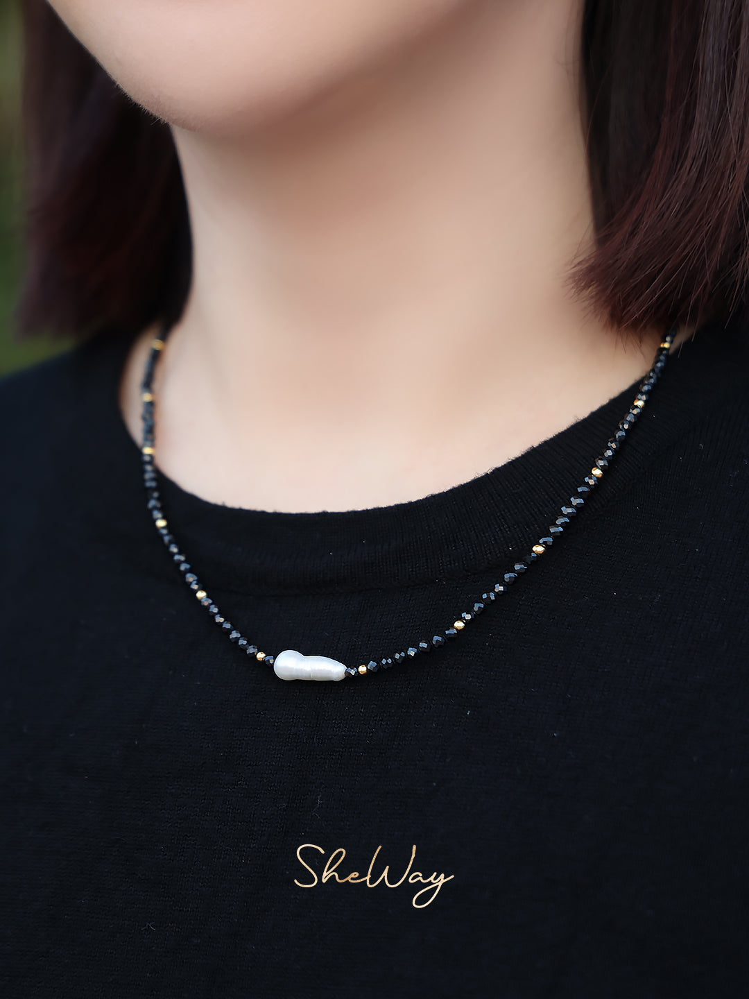 Black Crystal Baroque Pearl Necklace