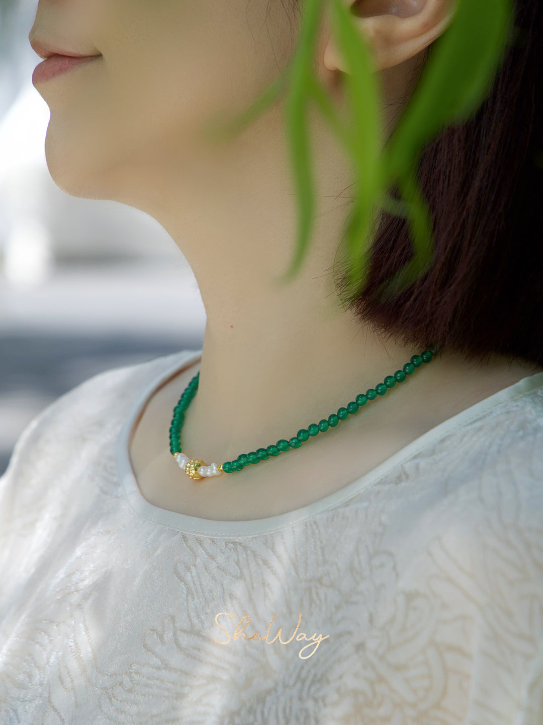 Green Agate Lotus Pearl Necklace