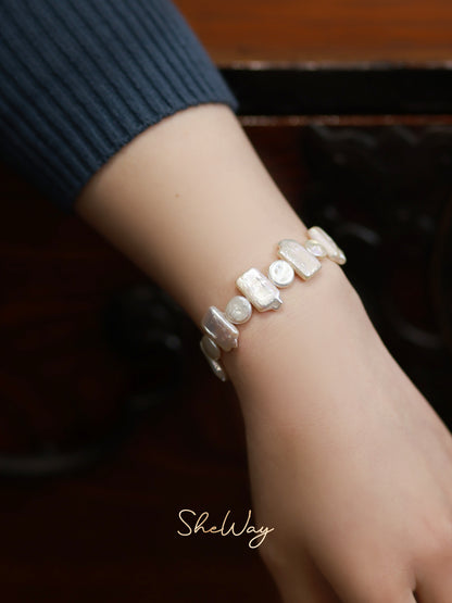 Square and Round Pearl Bracelet