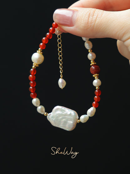 Festive Red Baroque Pearl Bracelet