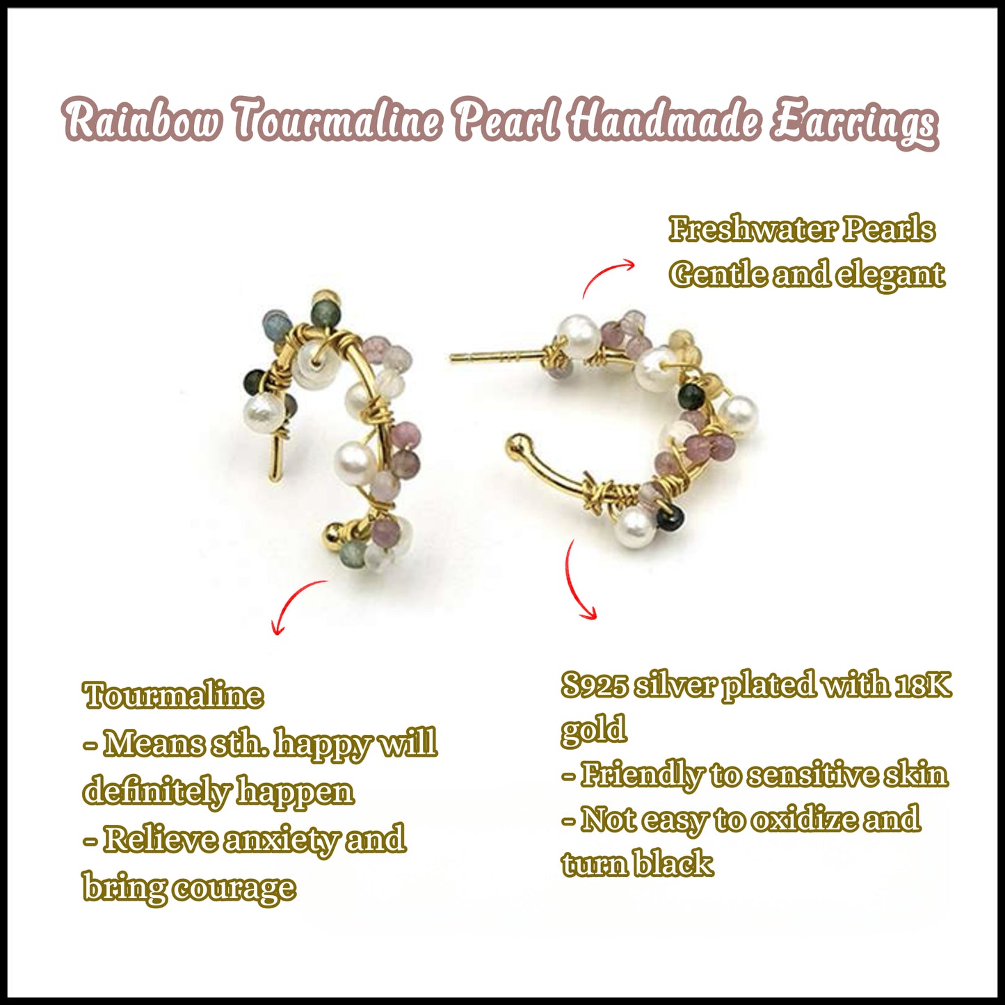 Handmade Tourmaline Pearl Earrings