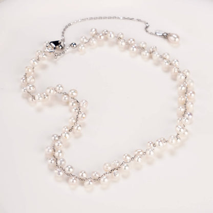 Silver Hand-stitched Pearl Choker-SheWay Jewelry