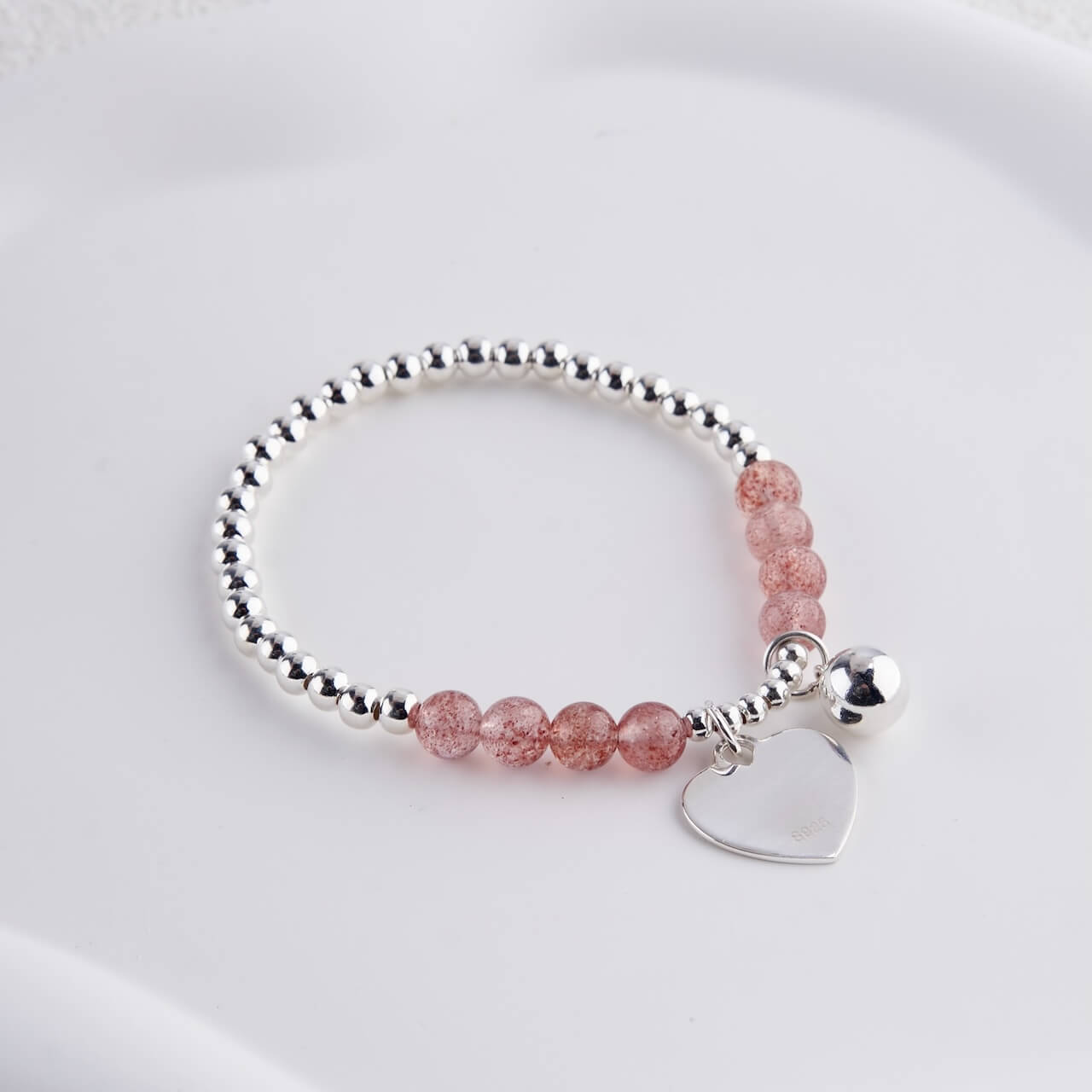 Heart Pink Quartz Bead Bracelet-SheWay Jewelry