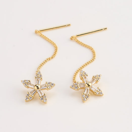 Gold Snowflake Threader Earrings-SheWay Jewelry