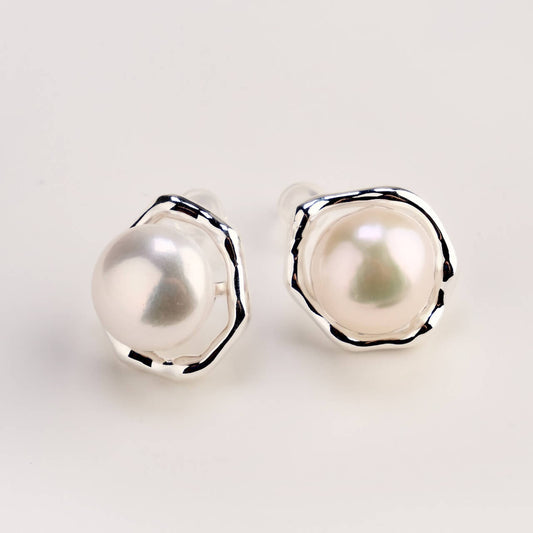 Silver Side Pearl Stud Earrings-SheWay Jewelry